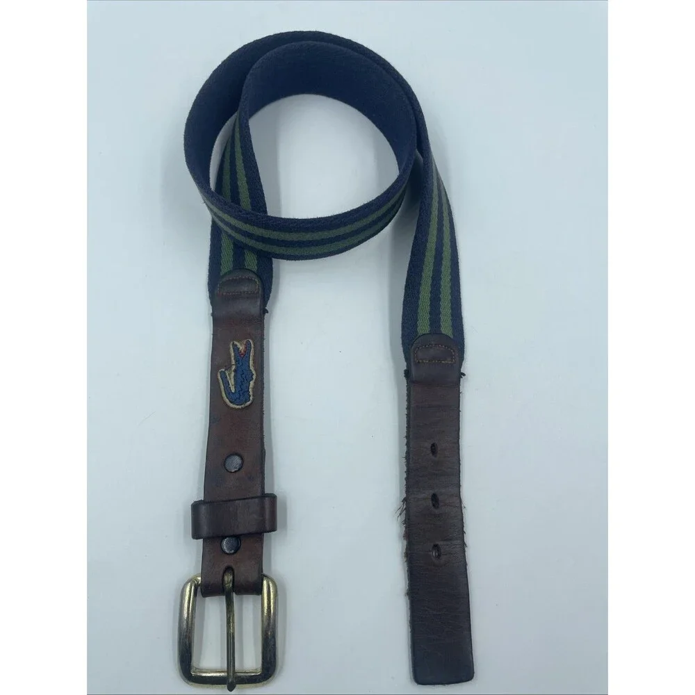 VINTAGE 1980s Lacoste Belt Men Size 34 Navy/ Green Striped Preppy Y2K Golf